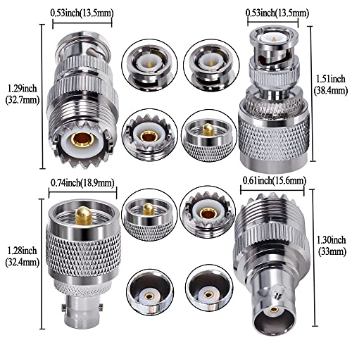 TUOLNK 4pcs PL259 SO239 to BNC Adapter Coax Cable Connector, BNC to UHF Adapter Kit Male to Female Cable Gender Changers Coaxial Connector Kit for CB Radio,Radio,Antennas,Extension Coax Cable - Image 2