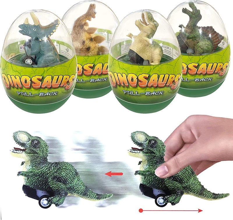 Cherislpy 4 Pack Jumbo Dinosour Eggs with Dinosaur Pull Back Cars Dinos Vehicles Toys Inside for Kids Boys Girls Easter Basket Stuffers Party Favors Easter Egg Hunt - Image 2