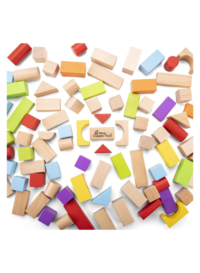 نيو كلاسيك تويز 100 مكعب بناء خشبي في الطبل لعبة تعليمية للاطفال في سن ما قبل المدرسة للاولاد والبنات - Image 2