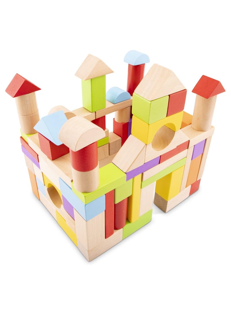 نيو كلاسيك تويز 100 مكعب بناء خشبي في الطبل لعبة تعليمية للاطفال في سن ما قبل المدرسة للاولاد والبنات - Image 4