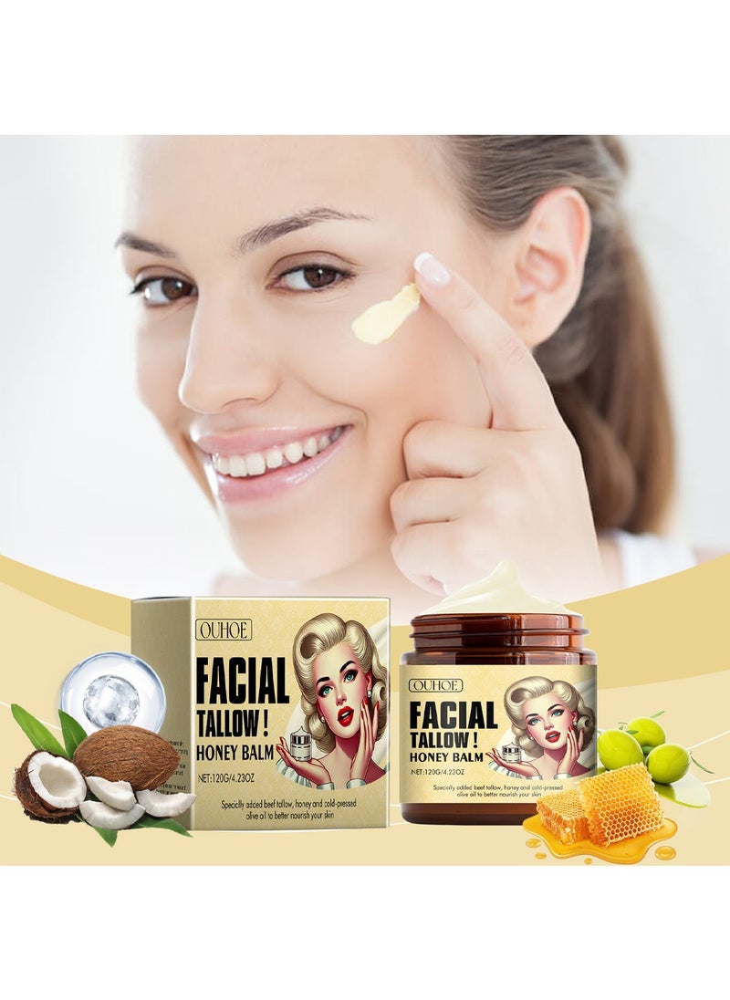 بلسم شحم البقر والعسل - شحم البقر للبشرة مع شحم البقر والعسل، مرطب ومضاد للشيخوخة، كريم وجه من شحم البقر الذي يتغذى على العشب