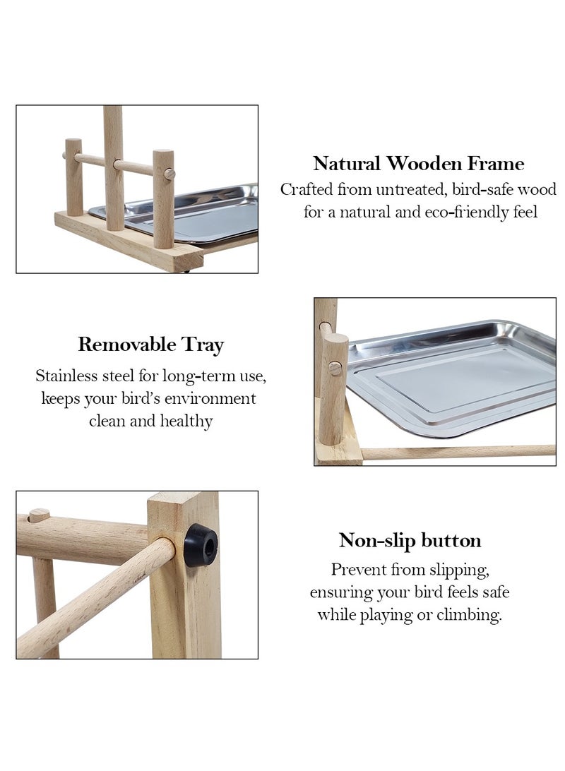 MAJIBAO Multi-level bird stand with Natural Wood, Bird play center with Ladder, Bell toy, and Tray, 57 cm bird stand Indoor Outdoor Use, Idea for Cockatiels, Parakeets and Small to Medium birds (Beige) - Image 4