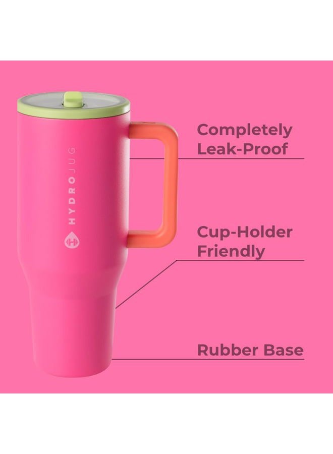 HydroJug Traveler 1.2L Water Bottle with Handle and Flip Straw, Fits in Cup Holders, Leakproof Tumbler, Reusable, Insulated Stainless Steel and Rubber Base, Gifts for Women and Men - Image 2