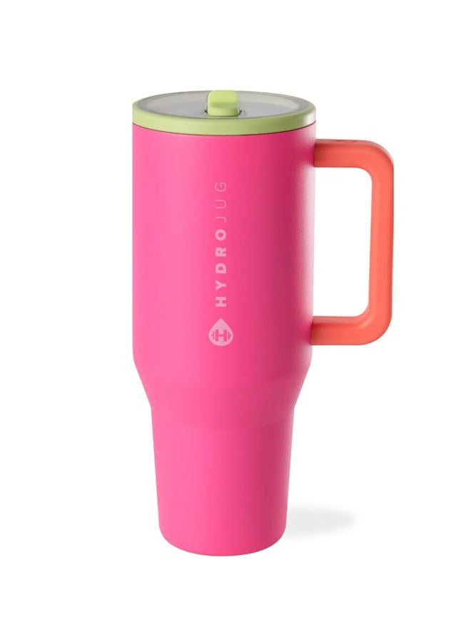 HydroJug Traveler 1.2L Water Bottle with Handle and Flip Straw, Fits in Cup Holders, Leakproof Tumbler, Reusable, Insulated Stainless Steel and Rubber Base, Gifts for Women and Men - Image 1