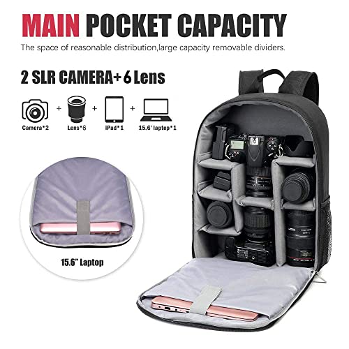 Cwatcun Professional Camera Backpack - Waterproof DSLR/SLR/Mirrorless Camera Case - Compatible with Sony, Canon, Nikon - Large Black - Image 3