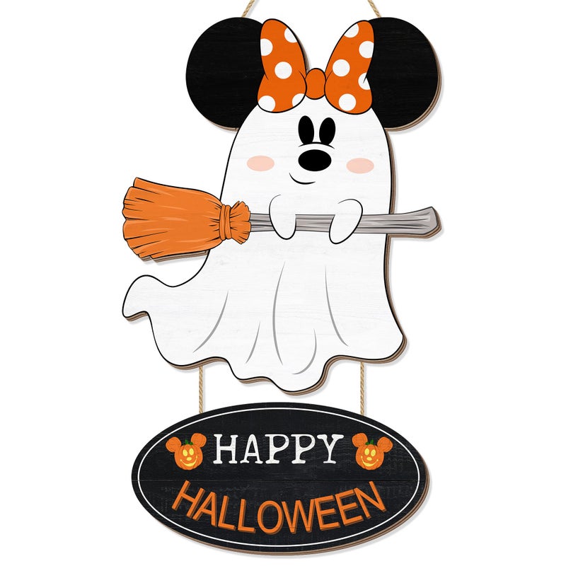 CIOEY Halloween Mouse Decorations  Halloween Mouse Ghost Wood Hanging Sign for Front Door  Happy Halloween Wooden Pumpkin Broom Signs for Home Wall Decor Large Size - Image 1