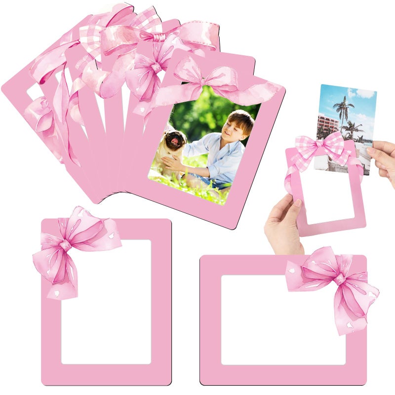 Kingdder 12 Pcs Pink Bow Magnetic Picture Frames for Refrigerator 4 x 6 Coquette Picture Frame Magnets Reusable Decorative Photo Holders for Fridge Home School Office Kitchen Baby Shower Wedding - Image 1