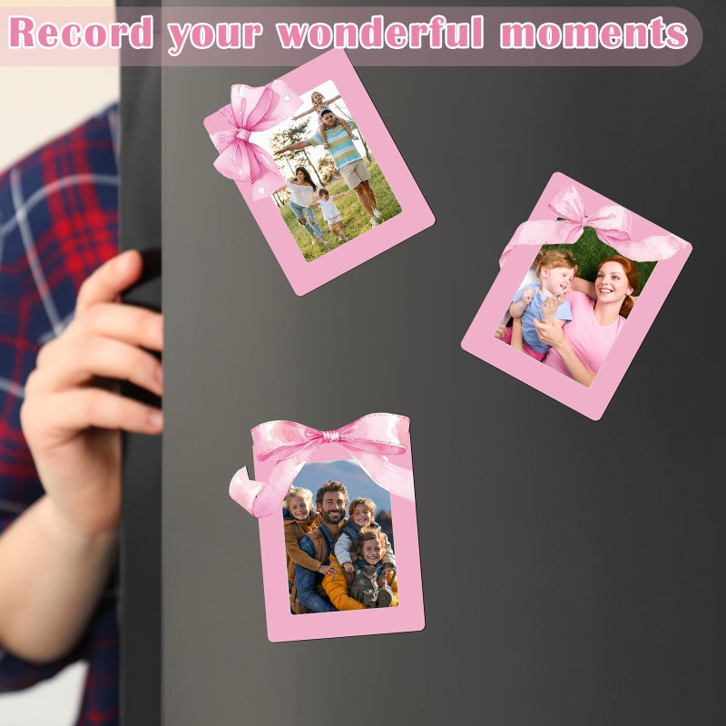 Kingdder 12 Pcs Pink Bow Magnetic Picture Frames for Refrigerator 4 x 6 Coquette Picture Frame Magnets Reusable Decorative Photo Holders for Fridge Home School Office Kitchen Baby Shower Wedding - Image 3