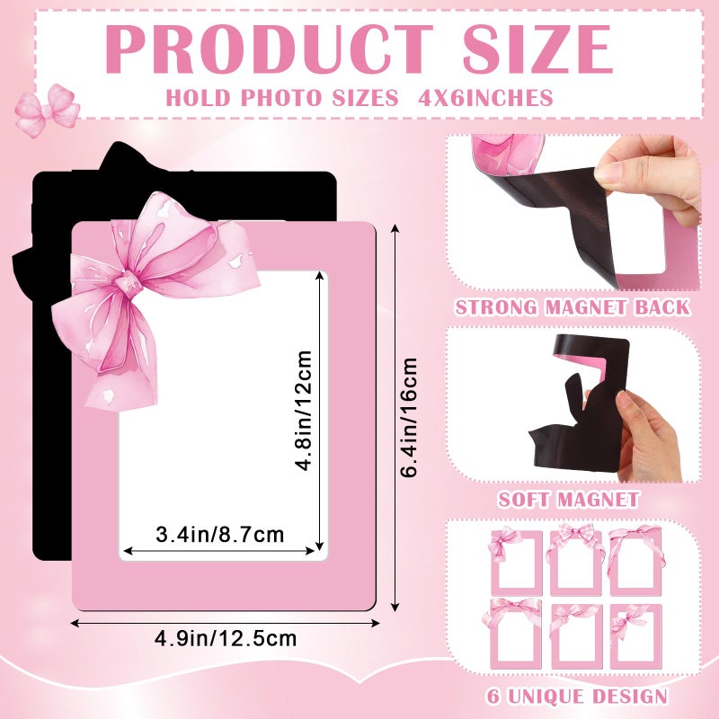 Kingdder 12 Pcs Pink Bow Magnetic Picture Frames for Refrigerator 4 x 6 Coquette Picture Frame Magnets Reusable Decorative Photo Holders for Fridge Home School Office Kitchen Baby Shower Wedding - Image 2