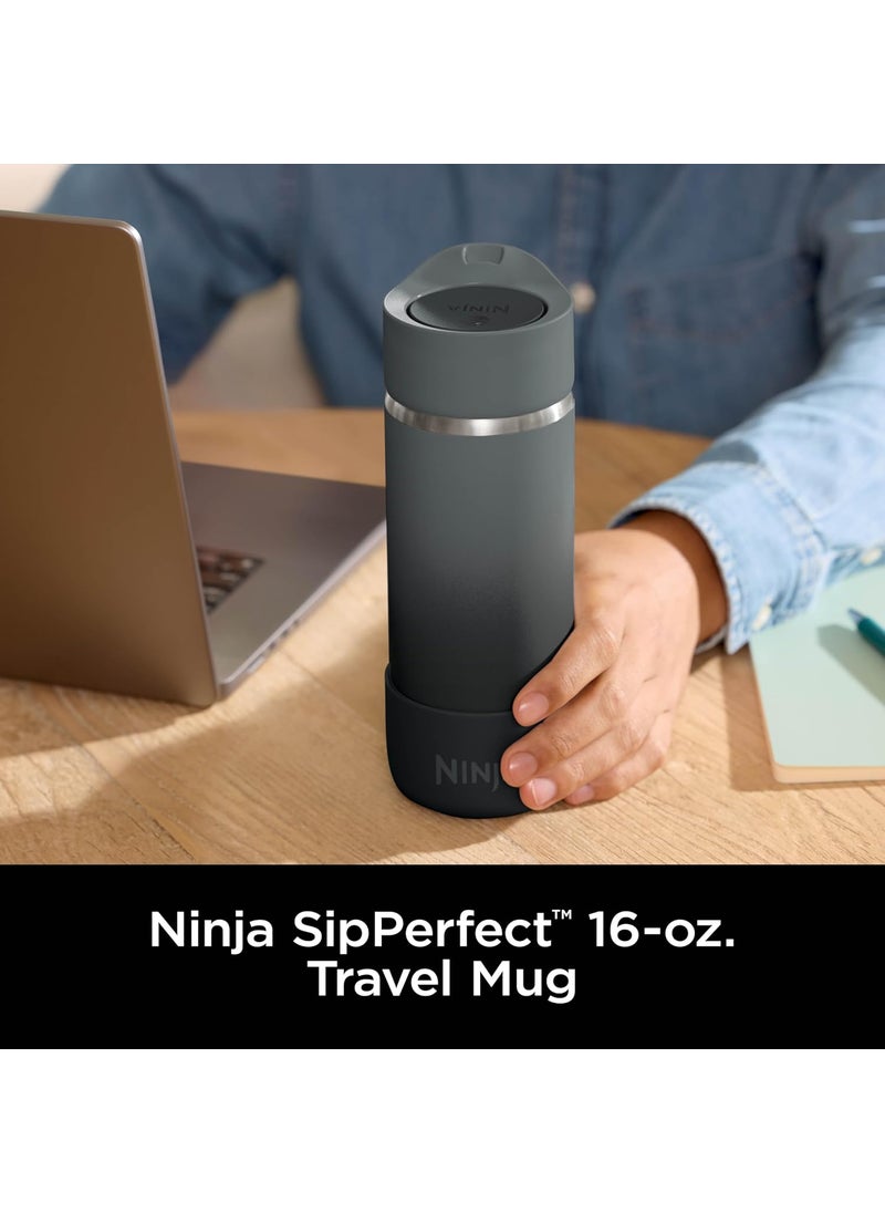 Ninja Ninja Travel Mug Sip Perfect 16oz Brings Hot Drinks to Sippable Temperature in Minutes Stainless Steel Leak Proof Dishwasher Safe Metal Insulated Tumbler Onyx Black DW1603BK  - Image 2