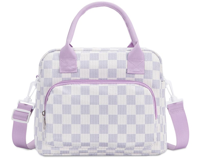 OYLOLA Lunch Bag Women Lunch Box for Women Adult Cute Insulated Lunch Bag Lager Cooler Lunch Tote Bags for Work Picnic (Beige-Purple Plaid) - Image 1