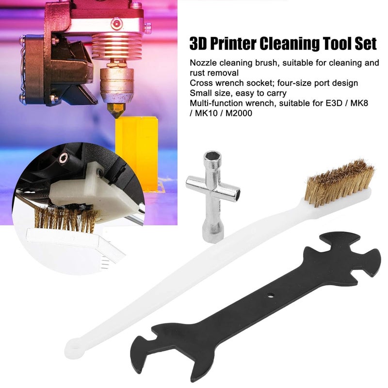 مجموعة تنظيف طابعة ثلاثية الأبعاد مع فرشاة فوهة ومفتاح متعدد الأحجام لطابعات MK8 وMK10 وM2000 - Image 3
