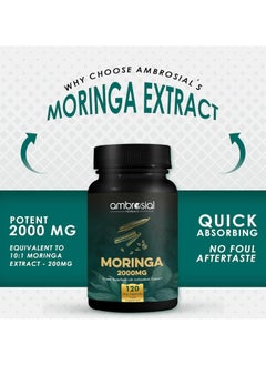 ambrosial Ambrosial Premium Organic Moringa Capsules 2000MG - High Strength Antioxidant Superfood Supplement for Energy and Wellness - 120 Veg Capsules  - Image 3