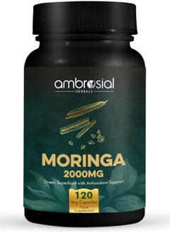 ambrosial Ambrosial Premium Organic Moringa Capsules 2000MG - High Strength Antioxidant Superfood Supplement for Energy and Wellness - 120 Veg Capsules  - Image 1
