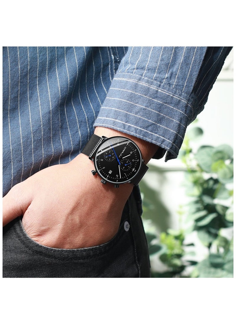 CRRJU Men’s Luxury Chronograph Watch – Stainless Steel Mesh, Waterproof, Date Display – Relogio Masculino 224K  - Image 4