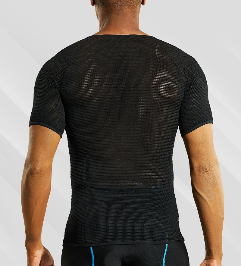 Nepest Men's Short Sleeve Biking Base Layer, Breathable Mesh Cycling Jerseys Bicycle Tops Ultralight Bike Baselayer Undershirt Sports Lightweight Quick Dry Black,L - Image 3