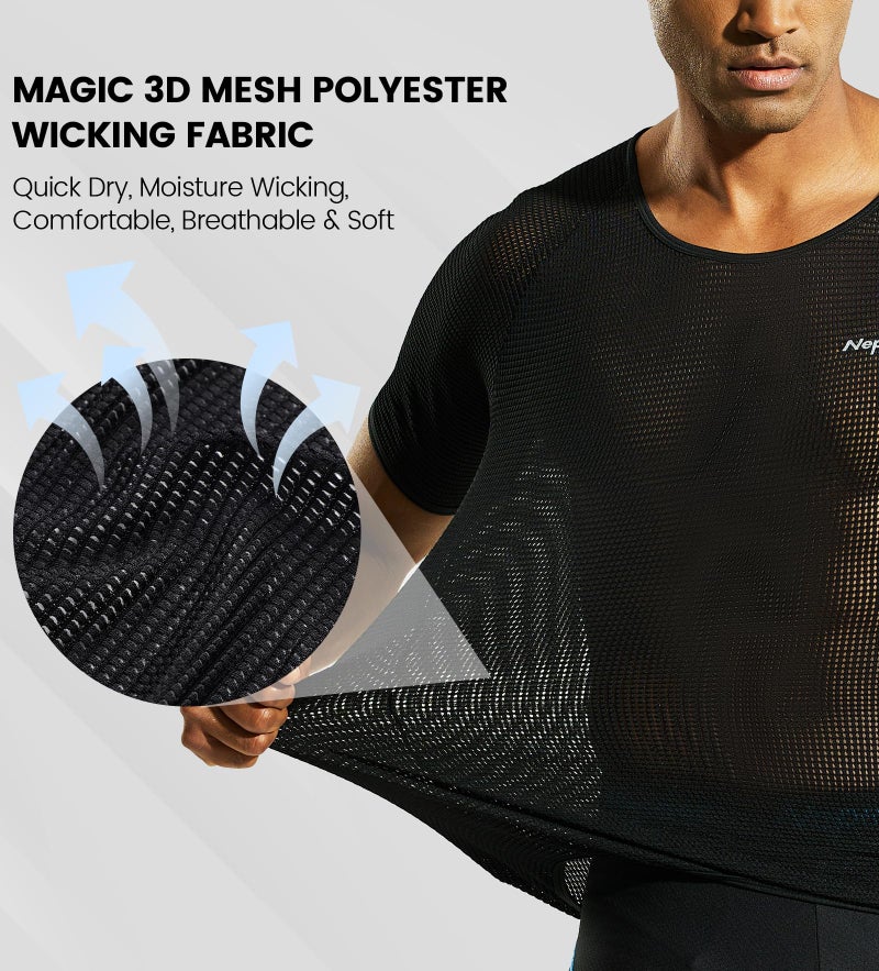 Nepest Men's Short Sleeve Biking Base Layer, Breathable Mesh Cycling Jerseys Bicycle Tops Ultralight Bike Baselayer Undershirt Sports Lightweight Quick Dry Black,L - Image 4