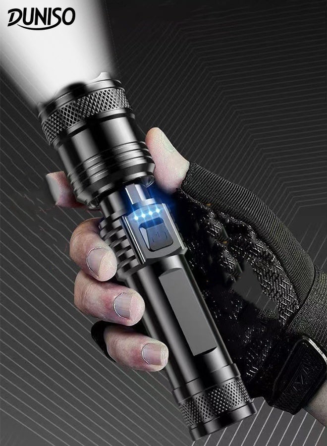 DUNISO Rechargeable LED Flashlights Super Bright Adjustable Focus Waterproof Torch Light 3 Lighting Modes Power Display with Long Battery Life Pocket Size Torch for Power Cuts, Emergency, Camping, Hiking, Outdoor - Image 1