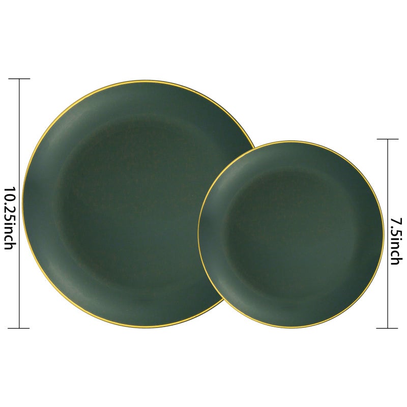 PULOTE 100PCS Green Plastic Plates - Green Disposable Plates With Gold Rim - Include 50 Pieces Dinner 10.25inch,50 Pieces Dessert 7.5inch for Party&Christmas - Image 2