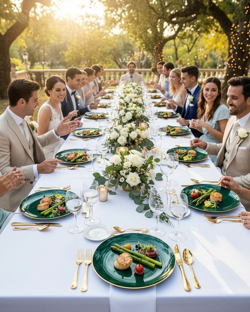 PULOTE 100PCS Green Plastic Plates - Green Disposable Plates With Gold Rim - Include 50 Pieces Dinner 10.25inch,50 Pieces Dessert 7.5inch for Party&Christmas - Image 3