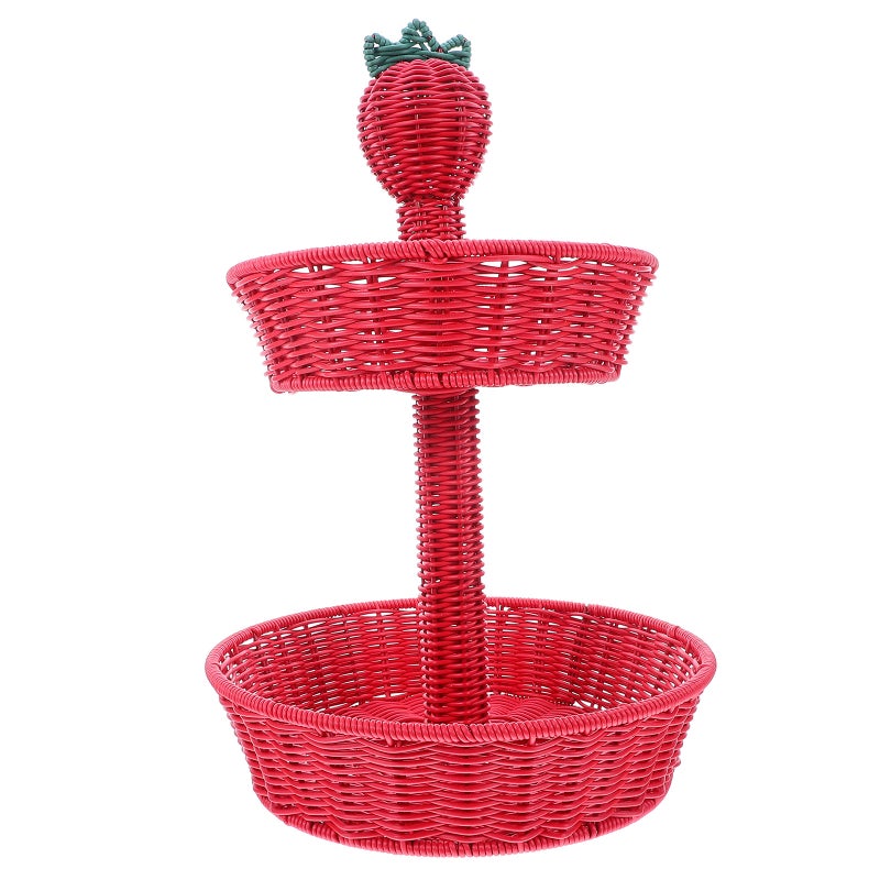 Handwoven Strawberry Shaped Storage Basket Round Double Layer Hand Woven Fruit Organizer for Fruit Vegetable Snack Tabletop Decoration - Image 1