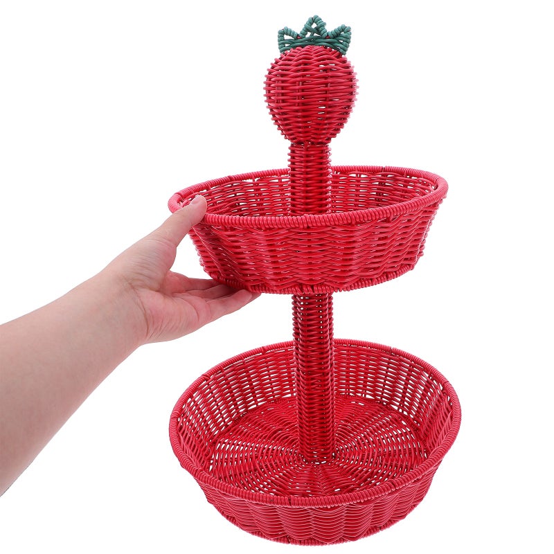 Handwoven Strawberry Shaped Storage Basket Round Double Layer Hand Woven Fruit Organizer for Fruit Vegetable Snack Tabletop Decoration - Image 3