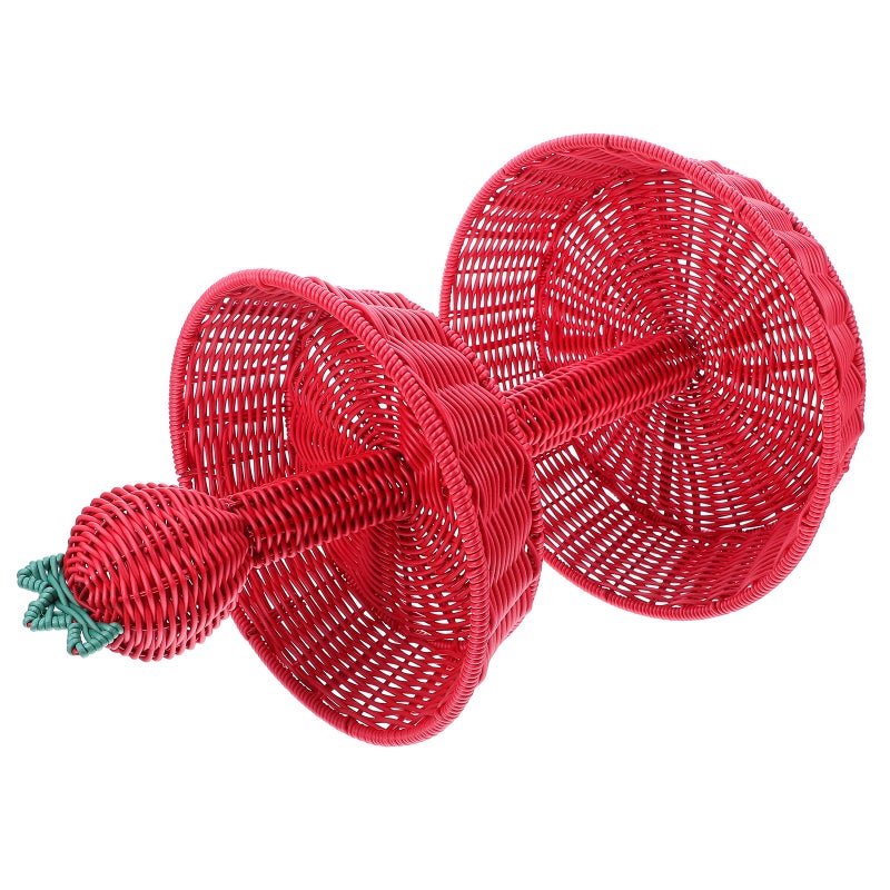 Handwoven Strawberry Shaped Storage Basket Round Double Layer Hand Woven Fruit Organizer for Fruit Vegetable Snack Tabletop Decoration - Image 5