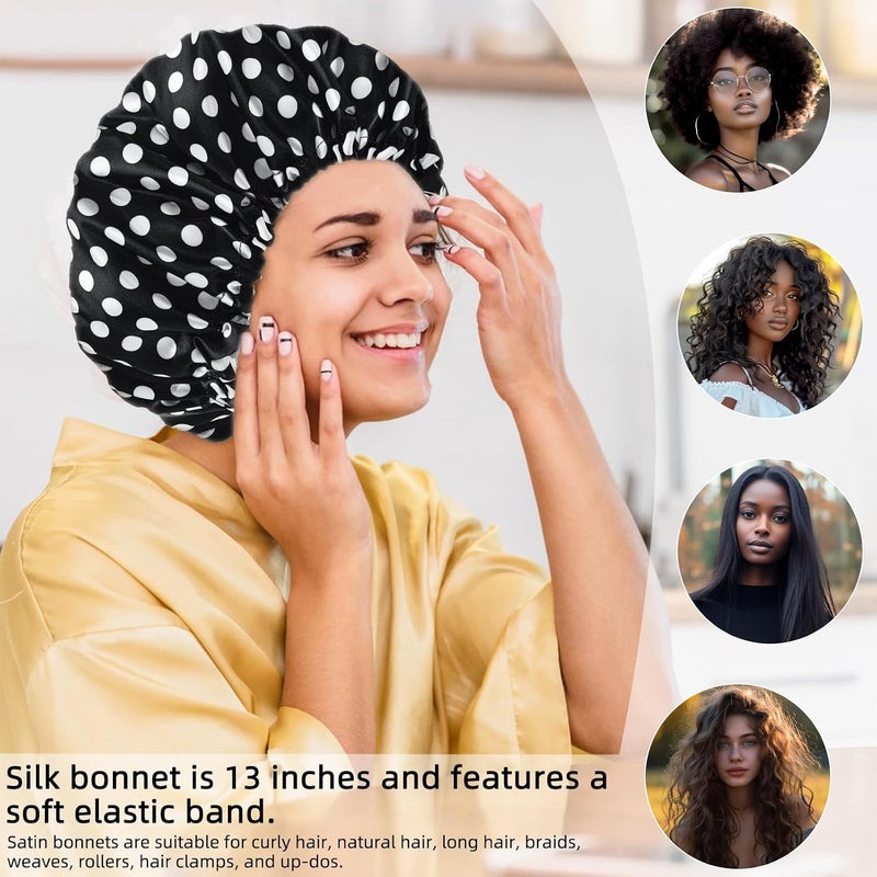 Edoneery Satin Bonnet Silk Bonnet Hair Bonnet for Sleeping-Slouchy Beanie Hat Satin Sleep Cap for Women's Natural & Curly Hair(Dots) - Image 3