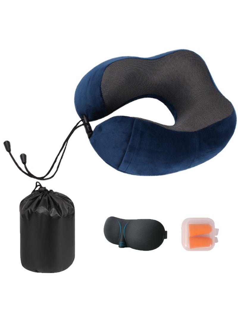 HomarKet - Travel Pillow Kit Comfortable & Breathable Memory Foam Neck Pillow with 3D Sleep Mask, Earplugs and Luxury Bag - Image 1