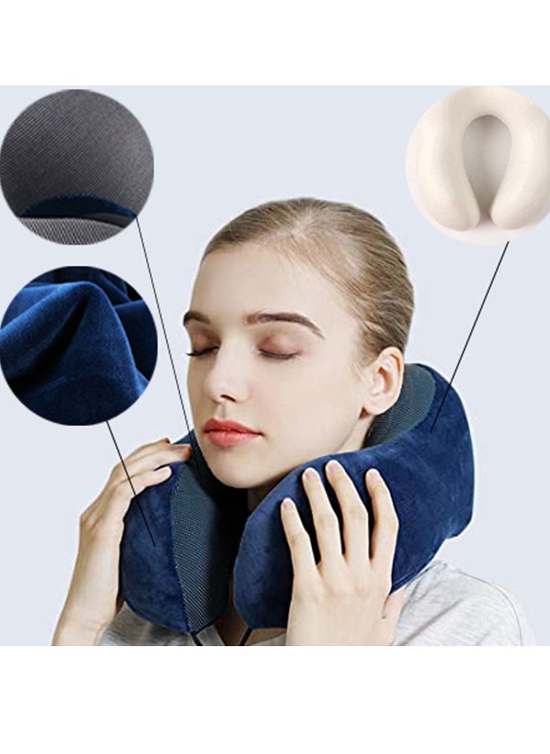 HomarKet - Travel Pillow Kit Comfortable & Breathable Memory Foam Neck Pillow with 3D Sleep Mask, Earplugs and Luxury Bag - Image 1