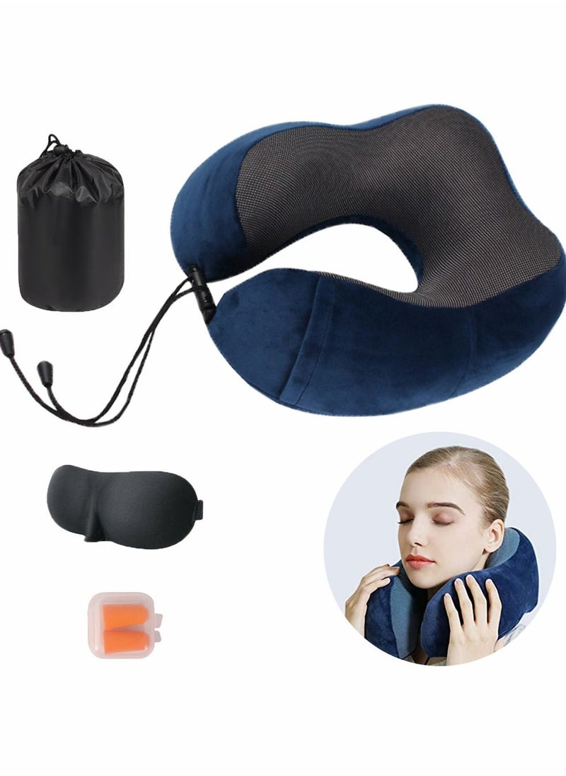 HomarKet - Travel Pillow Kit Comfortable & Breathable Memory Foam Neck Pillow with 3D Sleep Mask, Earplugs and Luxury Bag - Image 1