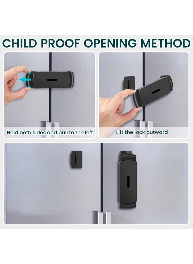 CLYMENE French Door Fridge Lock - Childproof, Adjustable, Easy Install - Cabinet Safety Latch Lock for Kids & Toddlers (Black) - Image 3