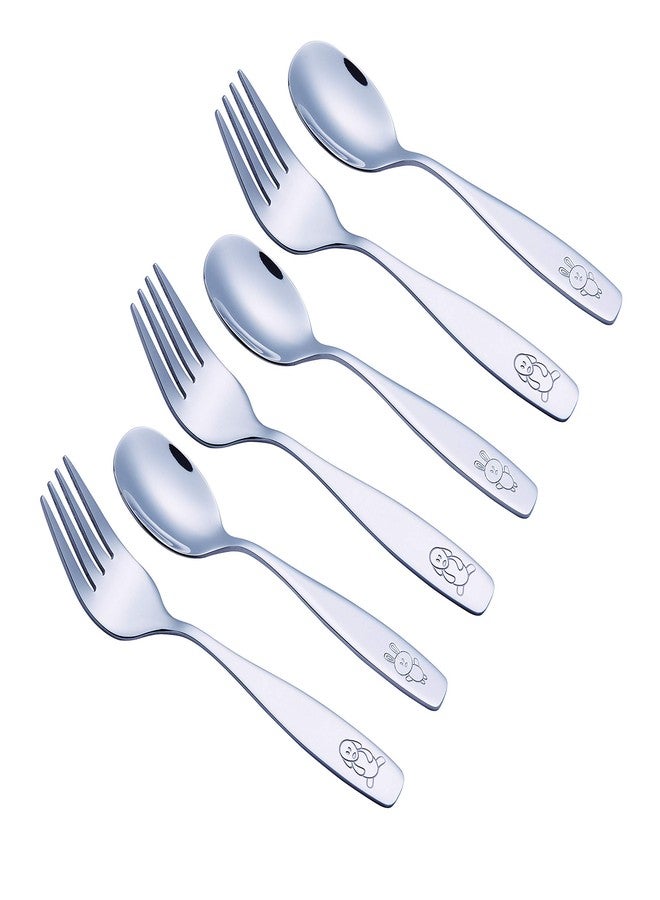 Exzact Children Flatware 6pcs - 3 x Forks, 3 x Spoons - Toddler Utensil Kids Silverware Cutlery Stainless Steel - Dishwasher Safe - Image 2