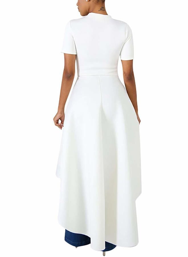 Lrady Womens Casual Shirt Dress High Low Irregular Ruffle Hem Blouse Asymmetrical Peplum Long Tunic Tops, White, XL - Image 2