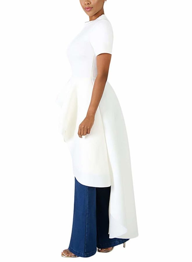 Lrady Womens Casual Shirt Dress High Low Irregular Ruffle Hem Blouse Asymmetrical Peplum Long Tunic Tops, White, XL - Image 4