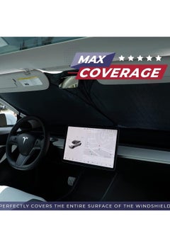 ECVV ECVV Windshield Sunshade Fit for Tesla Model 3 Model Y Front Car Window Sun Shade Cover, Foldable Sun Visor Protector Blocking UV Rays Heat, Panda Eyes Design for Tesla Accessories  - Image 2