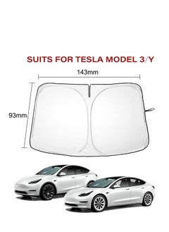 ECVV ECVV Windshield Sunshade Fit for Tesla Model 3 Model Y Front Car Window Sun Shade Cover, Foldable Sun Visor Protector Blocking UV Rays Heat, Panda Eyes Design for Tesla Accessories  - Image 3