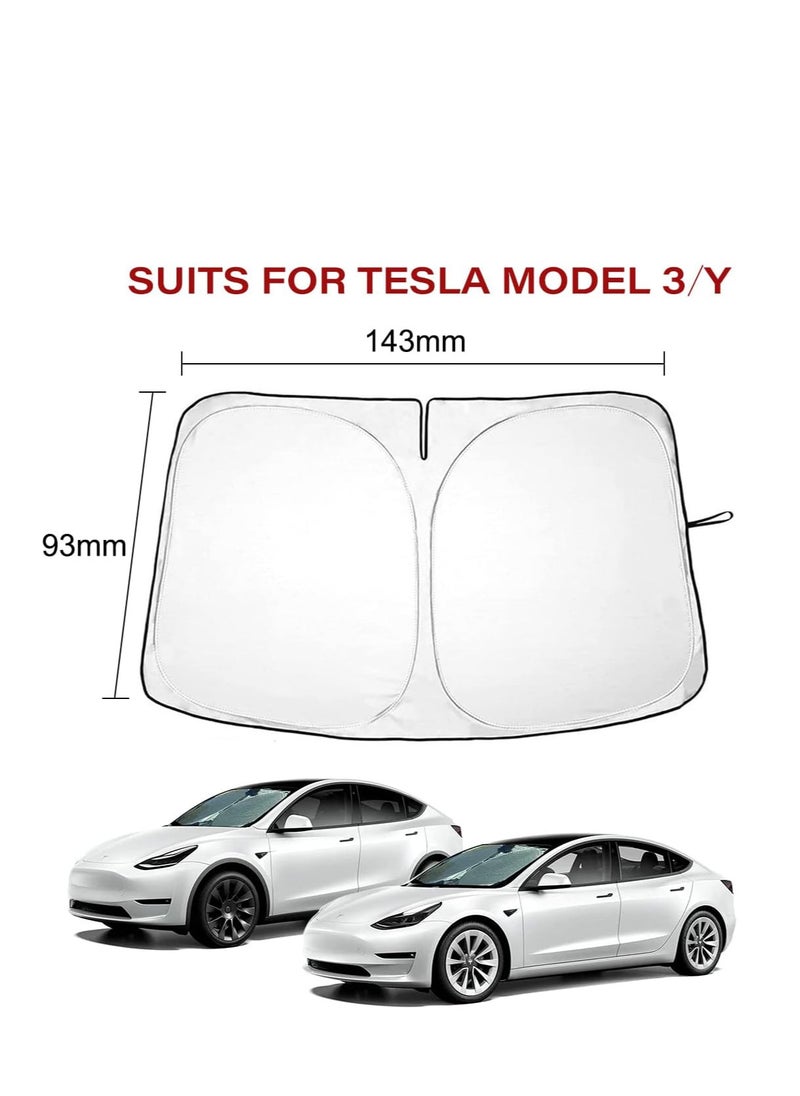 ECVV ECVV Windshield Sunshade Fit for Tesla Model 3 Model Y Front Car Window Sun Shade Cover, Foldable Sun Visor Protector Blocking UV Rays Heat, Panda Eyes Design for Tesla Accessories  - Image 3