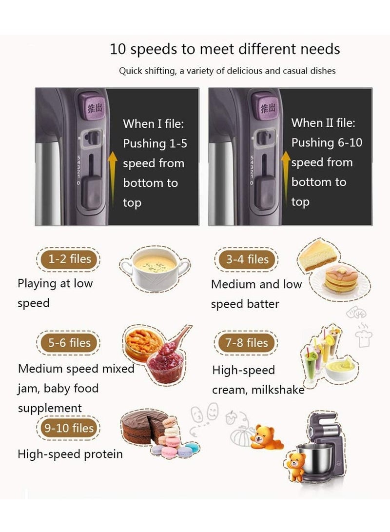 Bear Electric Stand Mixer with Stainless Steel Bowl 300W 3L Handheld Mixer 10 Speed Egg Beater Dough Cream Maker Machine For Kitchen Home - Image 4