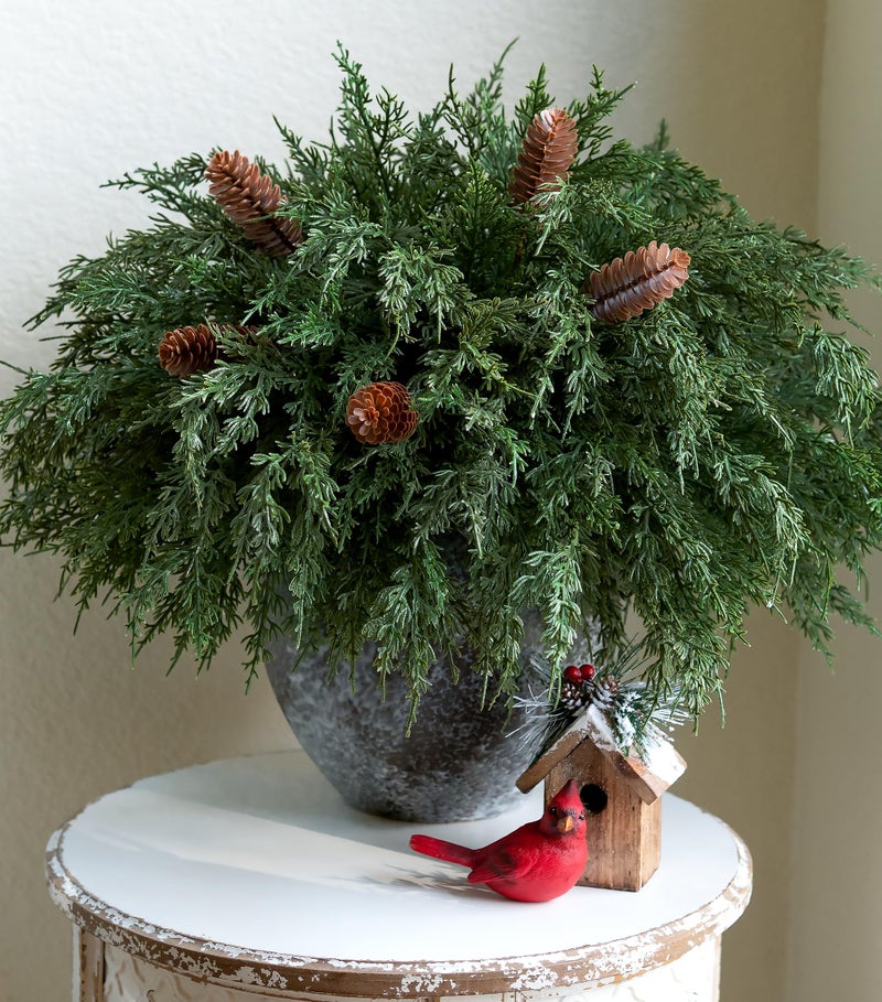 Ivydale Cedar Stems Artificial Norfolk Pine Branches for Christmas Decor 12 PCS Fake Pine Stems with 5 PCS Big Pine Cones Branches Realistic Fake Plants Faux Greenery for Vases DIY Garland Xmas Table Indoor - Image 2