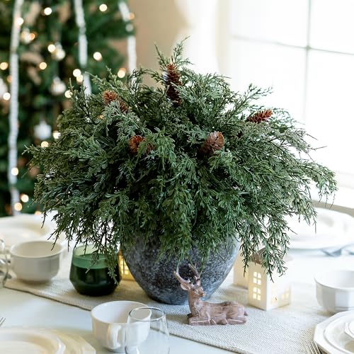 Ivydale Cedar Stems Artificial Norfolk Pine Branches for Christmas Decor 12 PCS Fake Pine Stems with 5 PCS Big Pine Cones Branches Realistic Fake Plants Faux Greenery for Vases DIY Garland Xmas Table Indoor - Image 3