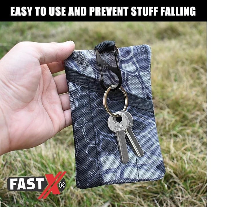 FASTX ® 4pc Black S Shape Carabiner Clip Dual Hooks 50 mm Keychain Snap Hook Storage Backpack Zipper Buckle Tool Connector Hiking Fishing Travel Release Lock Clip Metal Keyring Suitcase Converter - Image 4