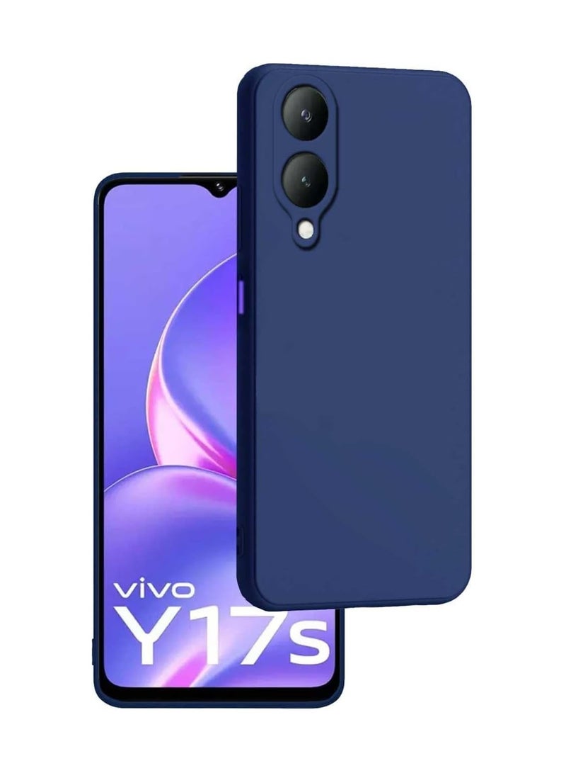 حافظة مطاطية سائلة مع بطانة ميكروفايبر ناعمة غلاف صلب رفيع مضاد للصدمات لحماية Vivo Y17S 2023 باللون الأزرق