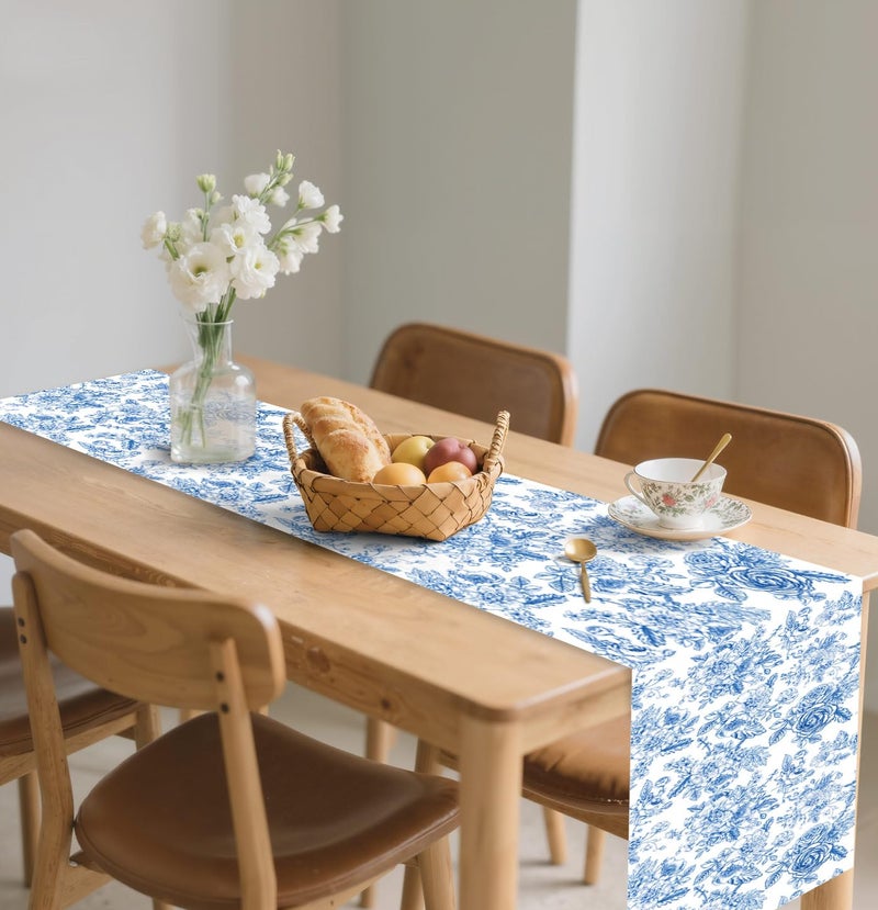 MUNILAIL 6 PCS Blue Floral Table Runner 14 x 108 Plastic Flower Table Runner for Party Birthday Baby Shower Bridal Shower Wedding Disposable Table Runners - Image 5