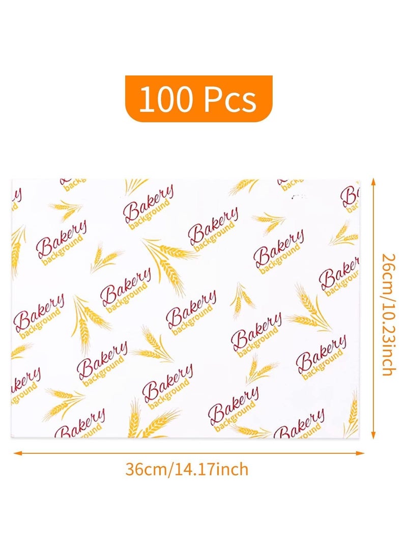 KASTWAVE 100 Sheets Greaseproof Paper, Baking Wrapping Paper Food Wax Paper Pattern of Wheat Ears, Food Basket Liners Paper Deli Paper for Breads French Fries Sandwiches Pizza Burgers Hot Dogs - Image 3