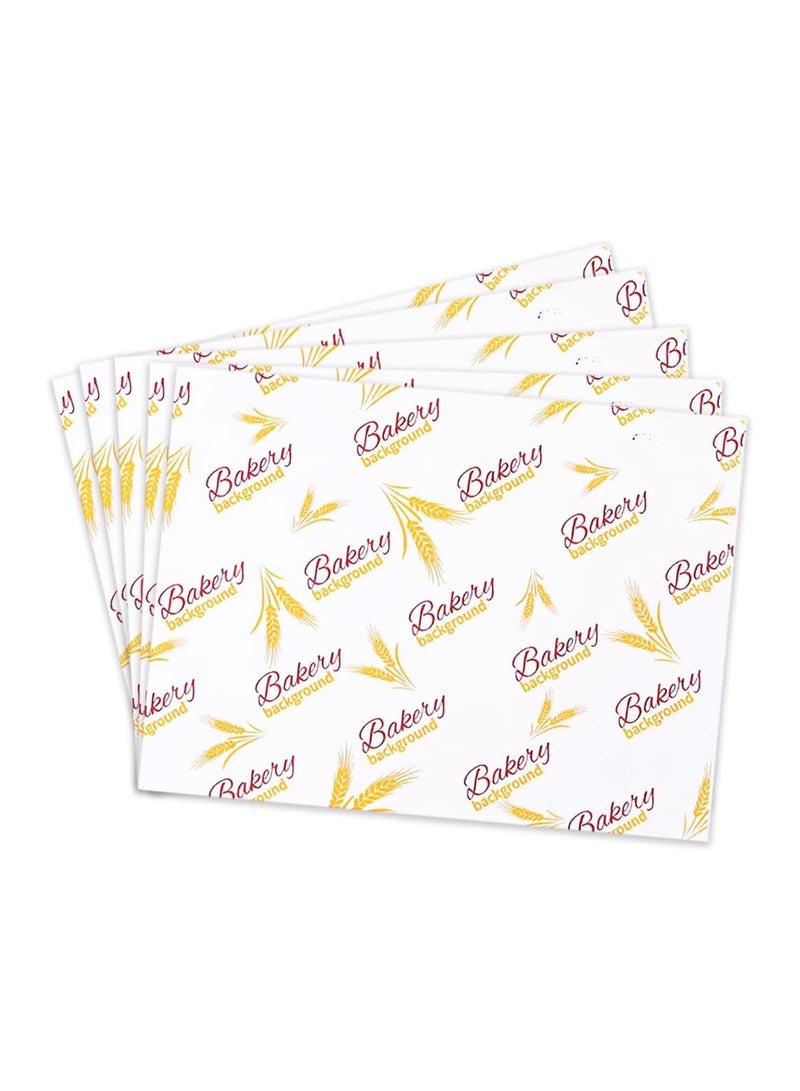 KASTWAVE 100 Sheets Greaseproof Paper, Baking Wrapping Paper Food Wax Paper Pattern of Wheat Ears, Food Basket Liners Paper Deli Paper for Breads French Fries Sandwiches Pizza Burgers Hot Dogs - Image 1