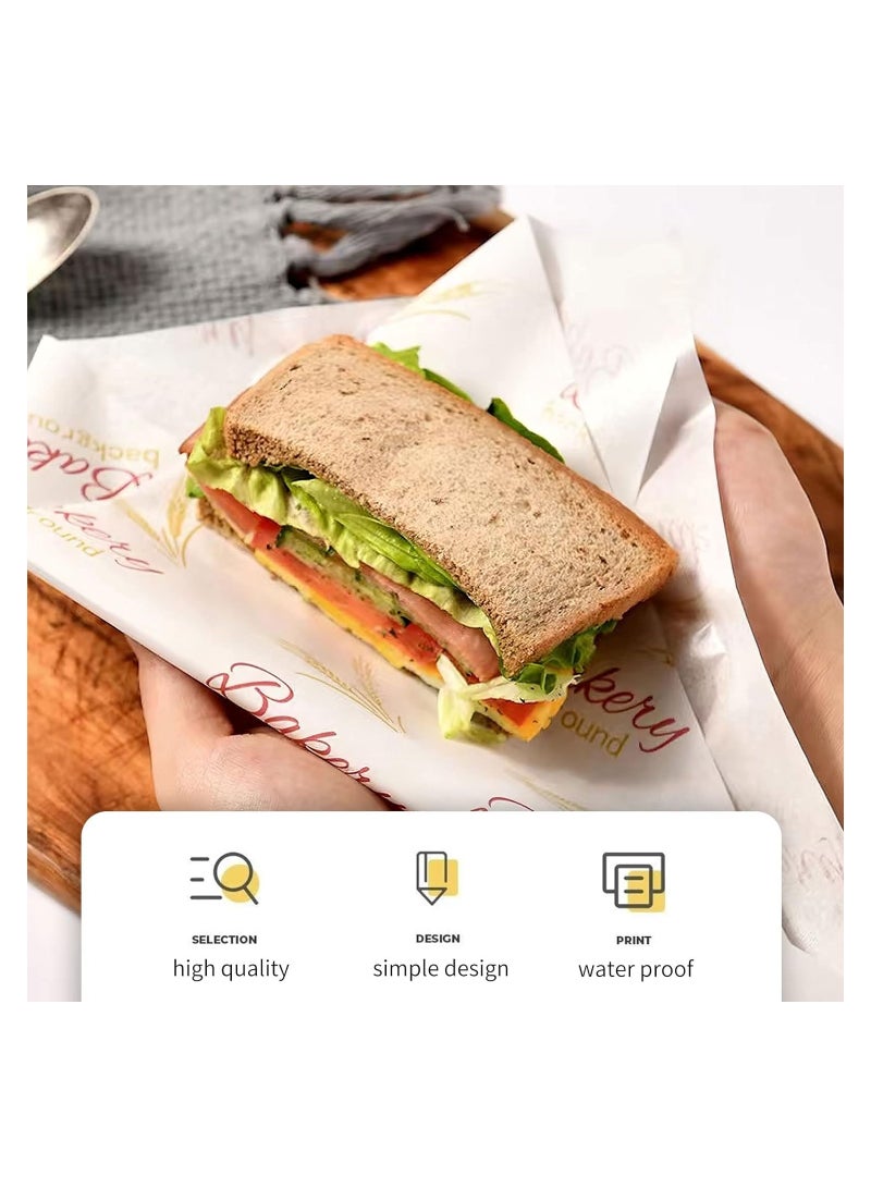 KASTWAVE 100 Sheets Greaseproof Paper, Baking Wrapping Paper Food Wax Paper Pattern of Wheat Ears, Food Basket Liners Paper Deli Paper for Breads French Fries Sandwiches Pizza Burgers Hot Dogs - Image 5