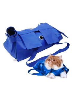 Restraint Bag for Claw Care Nail Trimming Anti-Scratching Grooming Bag for Cats Medical Examination(Blue-M)