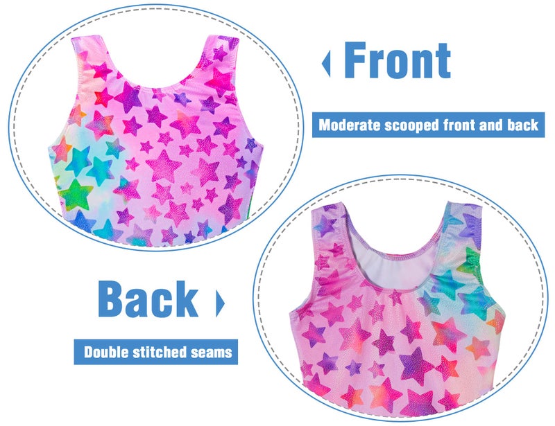 TENVDA Girls Gymnastics Leotards Size 5-6 Years Hotpink Stars Sparkly Classic One-Piece Sleeveless Kids Biketard Unitard - Image 3