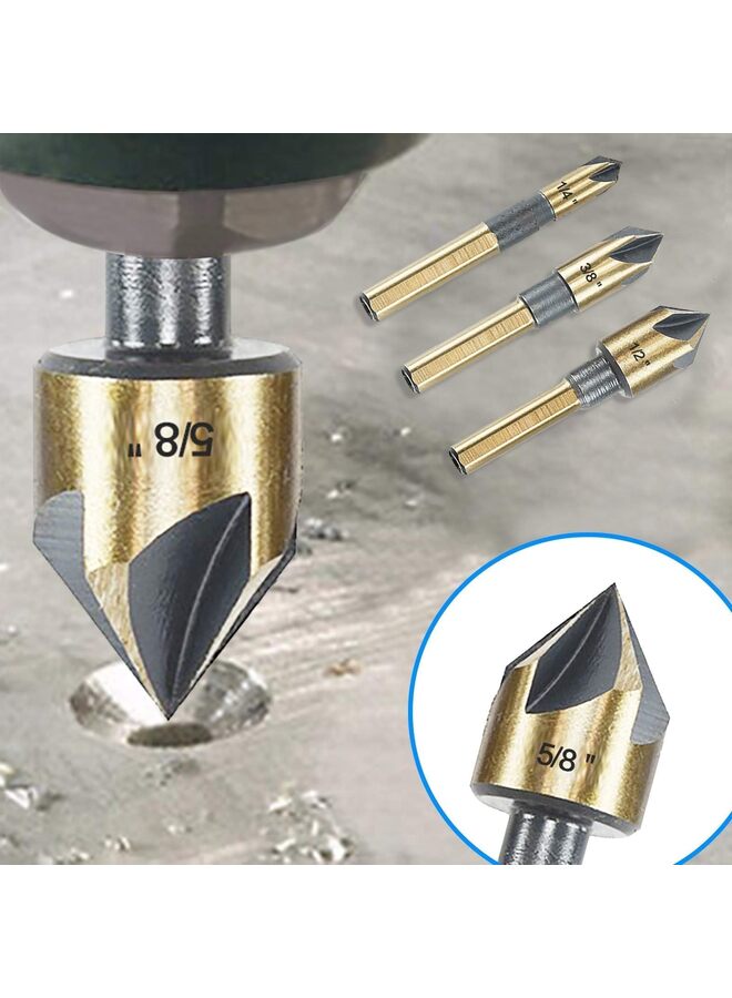 Countersink Drill Bit Set, 5 Pieces High Speed Steel 82 Degree 5 Flute 6mm Round Shank Mill Cutter Bit Countersink in Sizes 1/4 3/8 1/2 5/8 3/4 Set with Carrying Case - Image 3